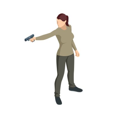 Elinde silah olan Isome 'lı bir kadın beyaza vurularak öldürüldü. Erkek polis, casus ya da suçlu. Ön görünüm