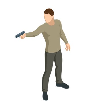 Elinde silah olan Isome 'lı bir adam beyaza vurularak öldürüldü. Erkek polis, casus ya da suçlu. Ön görünüm