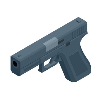 Beyaz arka planda izole edilmiş Isometric tabanca. Silah sembolü. Cephaneli silah..