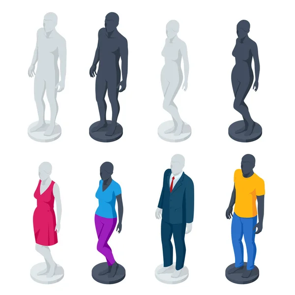Manichino maschile e femminile regolabile isometrico Corpo completo. Set di manichini umani realistici isolati su sfondo bianco. Ottimo per negozi al dettaglio e negozi di abbigliamento — Vettoriale Stock