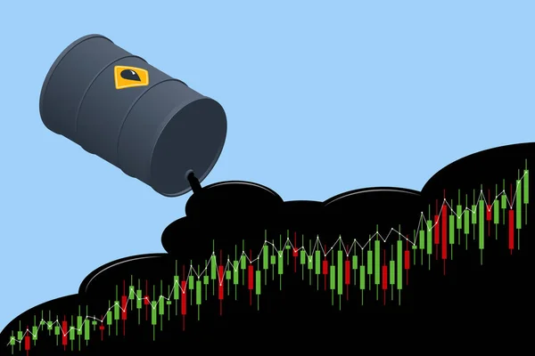 Gráfico de aumento e queda de petróleo gráfico de preços. Empresa de comércio de petróleo e petróleo. — Vetor de Stock