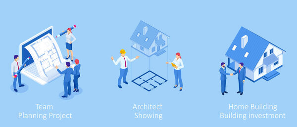 Изометрическое управление проектами строительства, архитектурное планирование, разработка и утверждение проектов. Схема дома, инжиниринга. Строительная компания.