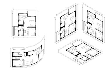 Isometric Mimari Ev Tasarımı Vektör Planı. Bina Planı Çizimi. Profesyonel Mimari Çizim Evi.