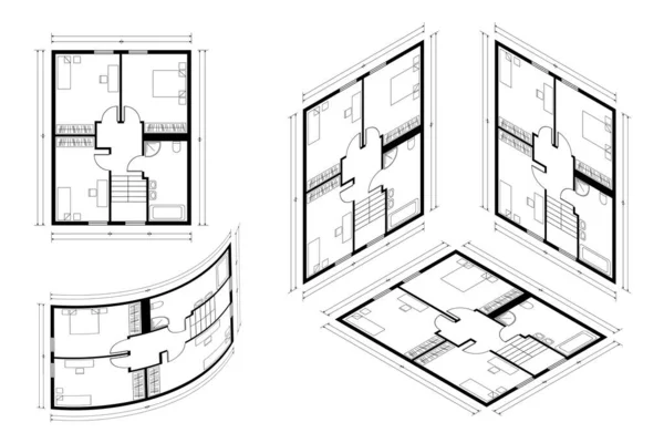 Isometric Mimari Ev Tasarımı Vektör Planı. Bina Planı Çizimi. Profesyonel Mimari Çizim Evi. — Stok Vektör