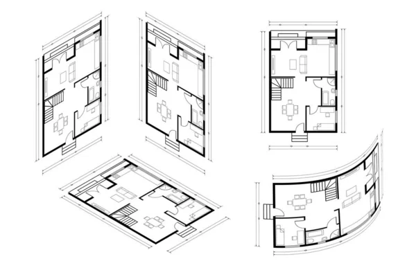 Isometric Architect Blueprint Vector Plan of Home. Blueprint House Plan Drawing. Professional Architectural Illustration Sketch Home. — Stock Vector