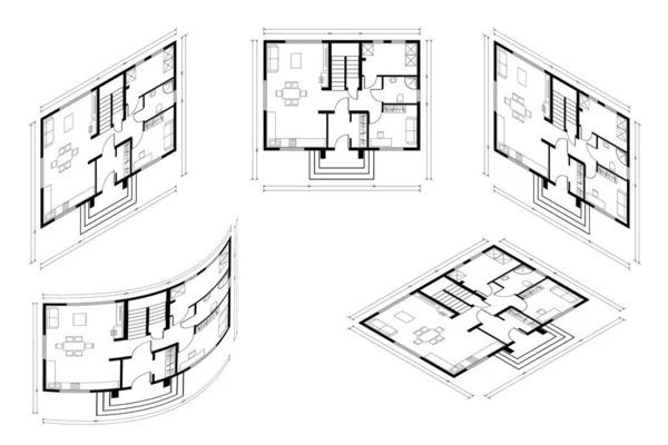 Isometric Mimari Ev Tasarımı Vektör Planı. Bina Planı Çizimi. Profesyonel Mimari Çizim Evi. — Stok Vektör