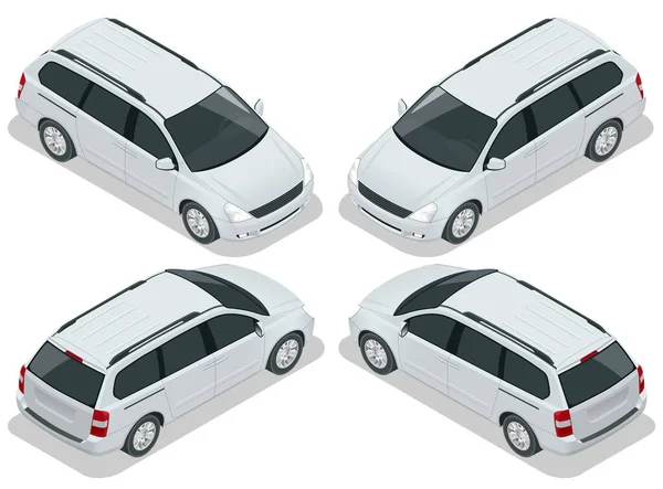 Minivan Autó vektor sablon fehér háttér. Kompakt crossover, SUV, 5 ajtós kisbusz. Izometrikus nézet — Stock Vector