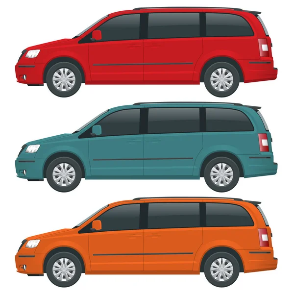 Modèle vectoriel Van ou Minivan Car passager sur fond blanc. Crossover compact, SUV, minifourgonnette 5 portes. Côté vue — Image vectorielle