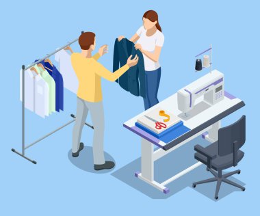 Isome 'ın dikiş atölyesi koleksiyonu. Tekstil endüstrisi. Beyaz arka planda aksesuar ve kumaş dikmek. Terzilik, moda tasarımcılığı atölyesi, endüstri konsepti