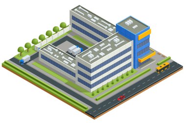 Isometric Tekstil endüstrisi üretim fabrikası. Üretim Endüstrisi. Tekstil endüstrisi. Terzilik, moda tasarımcılığı atölyesi, endüstri konsepti