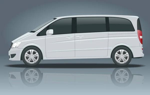 Elektrische minivan met Premium Touches, Passenger Van of Minivan Car vector sjabloon op witte achtergrond. MPV, SUV, 5-deurs minibusje. Zichtzijde — Stockvector