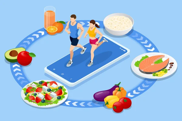 Programmazione Isometrica Fitness e Dieta. Note di alimentazione, dieta personale o piano nutrizionale da parte di esperti di dieta. Consulenza nutrizionale, dieta. Eccesso di peso — Vettoriale Stock