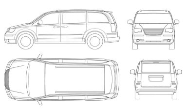 Minivan ya da Minivan Car 'ın beyaz arka plandaki şablonu. Kompakt geçiş, SUV, 5 kapılı minivan. Araç hattı.