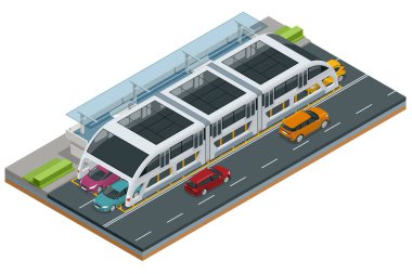 Çin 'de Isometric Transit Yükseltilmiş Otobüs. Bir sürü yolcu taşımak için tasarlanmış servis otobüsü, arazi otobüsü veya tünel otobüsü..