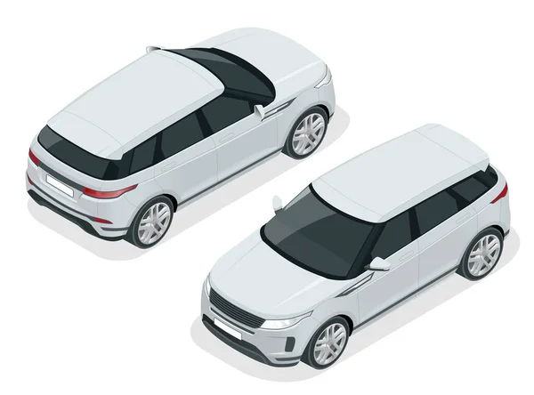 Off-road write car Modern VIP transport. Compact crossover, SUV, 5-door station wagon car. Offroad truck template vector isolated car on white View isometry front, back — Stock Illustration Off-road write car Modern VIP transport. Compact crossover, SUV, 5-door station wagon car. Offroad truck template vector isolated car on white View isometry front, back Vector Graphics