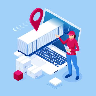 Isometric Lojistik ve Teslimat Treni nakliyesi. Kargo demiryolu endüstrisi. Demiryolu ya da nakliye şirketi