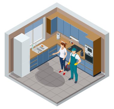 Alet çantası olan bir tamirci ya da tamirci. Adam çalışıyor, alet kutusunu enstrümanla tutuyor. Üniformalı profesyonel işçi elektrikli ev aletlerini aletle tamir ediyor..