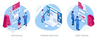 Isometric AB testi, karşılaştırma konsepti. Ayrık Test web sayfası karşılaştırması. Web Sitesi Ayrılma Testi