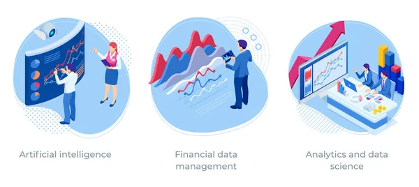 Isométrico concepto de negocio web de administración financiera, contabilidad, análisis, auditoría, informe financiero. Auditoría del proceso fiscal. Documentos, gráficos, gráficos, planificador, calendario, informe. — Vector de stock