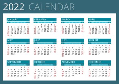 2022 Takvim Planlayıcısı. 2022 için takvim şablonu. Fotoğraf, Logonuz ve Metinleriniz İçin Yer Yazdırma Şablonu. Şirket ve iş takvimi.