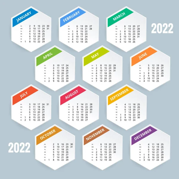 Planificador de calendario para 2022. Plantilla de calendario para 2022. Plantilla de impresión de diseño de papelería con lugar para la foto, su logotipo y texto. Calendario corporativo y empresarial. — Vector de stock