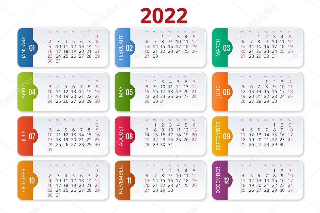 Calendar Planner for 2022. Calendar template for 2022. Stationery Design Print Template with Place for Photo, Your Logo and Text. Corporate and business horizontal calendar.