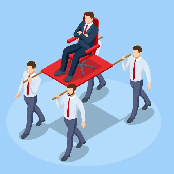 Isometric concept of arrogance or bossy manager who doesnt listen to subordinates opinion. Arrogant businessman. Megalomania, employer, ignore, tyrant. — Stock Vector