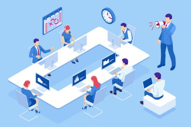 Isometric Project 'in son teslim tarihi. Zaman yönetimi başarıya giden yolda. Çok çalışan adam kavramının bitiş tarihi Zaman Yönetimi proje planlama zamanlaması.