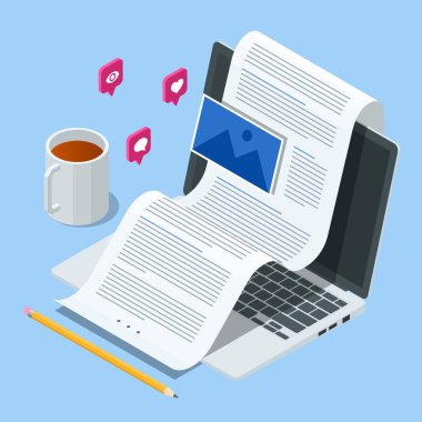 Isometric Video Blogger Kameralı Video Kaydı. Gazeteciyim. Öğretici Blogcu, Blog Online, Web Vlogger. Çevrimiçi Etkilendirici Vlog Kızı Cocial Media Canlı Buhar Konsepti