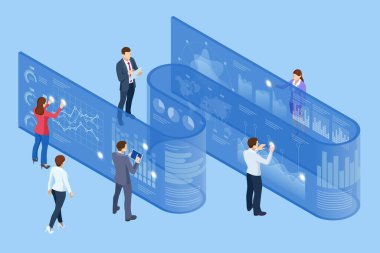 Veri Analizi, İş İstatistik, Yönetim, Danışmanlık ve Pazarlama için Isometric Expert Ekibi. B2B 'de. Ticari istihbarat analizleri için veri ve anahtar performans göstergeleri