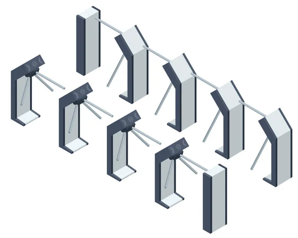 Isometrisches Drehkreuz. Zutrittskontrollgeräte. Drehkreuze für den Zugang zu Magnetkarten. Elektronisches Drehkreuz. Automatischer Kontrollpunkt. Sicherheit im Gebäude — Stockvektor