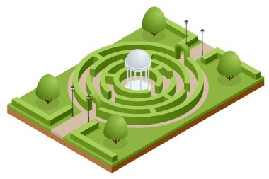 Botanik parkındaki Isometric Labirentleri. Yeşil Çit Labirenti veya Labirent.