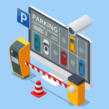İzometrik park alanı ekranda gösteriliyor. Otopark yeri. Haritada ücretsiz park yeri aranıyor. GPS Navigasyon. Otomobil parkı haritalı park yeri kavramı çok zekice..