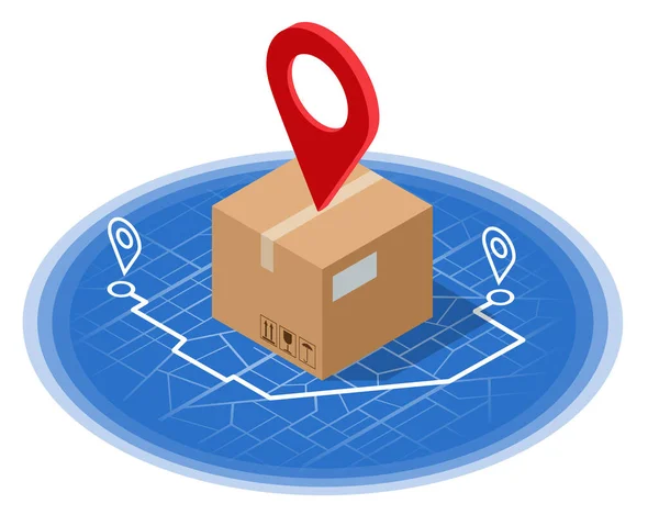 Isometrisches Logistik- und Lieferkonzept. Lieferung nach Hause und ins Büro. City-Logistik. — Stockvektor