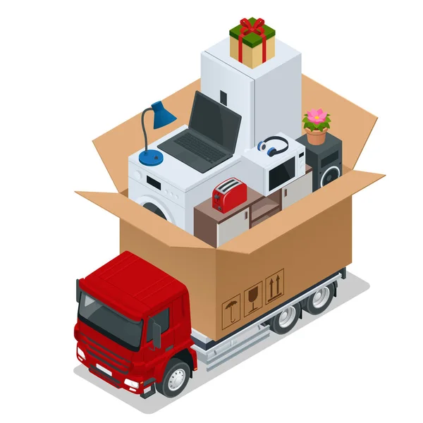 Isometric Logistics and Delivery concept. Doručení domů a do kanceláře. City logistics. — Stockový vektor