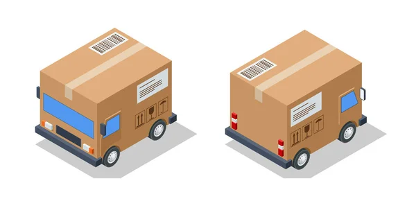 Isometric small cargo delivery van. Van with delivery packages, Delivery home and office — Stockvector