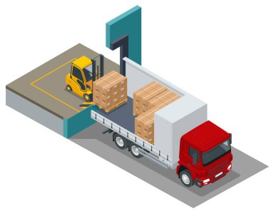 Isometric Lojistik ve Teslimat konsepti. Eve ve ofise teslimat. Lojistik, Depo, Nakliye, Kargo Taşımacılığı. Malların depolanması.
