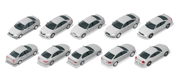 Isometric Car Sedan. Conjunto de automóveis. Transporte urbano. carro sedan prata no fundo branco — Vetor de Stock