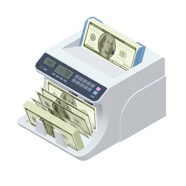 等距货币计数机。LED显示屏显示帐单的计数.数字电子货币计数机自动检测假钞。二.大笔款项 — 图库矢量图片