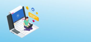 Isometric video konferansı. Çevrimiçi iş görüşmesi formu. Merkez ofis. Çok ırklı iş adamları.