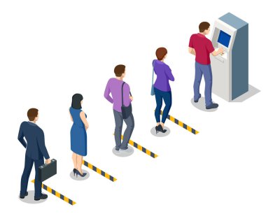 Isome 'lı adam ATM' den gelen kredi kartını bekliyor. Bankanın ATM servis makinesi. Otomatik veznedar makinesi