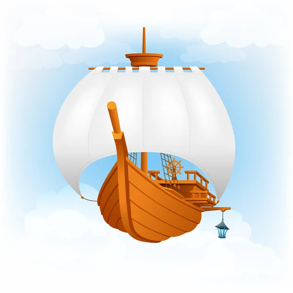 Velero, nave voladora, ilustración vectorial — Vector de stock