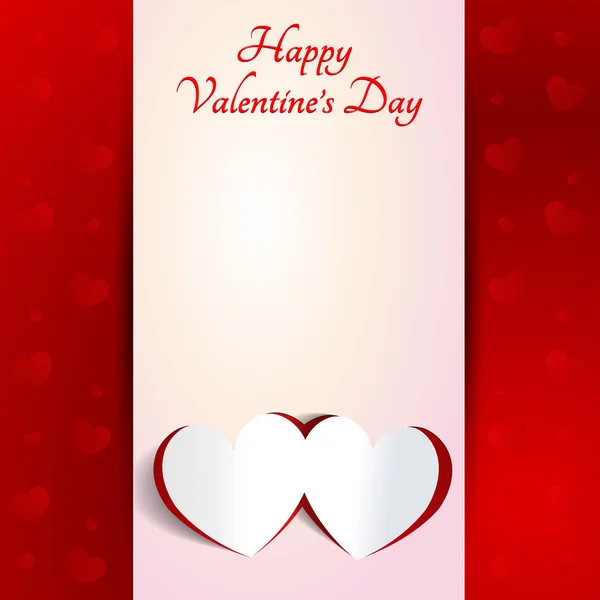 Valentinky den - dva červené srdce papírové nálepky s stín na červené — Stockový vektor