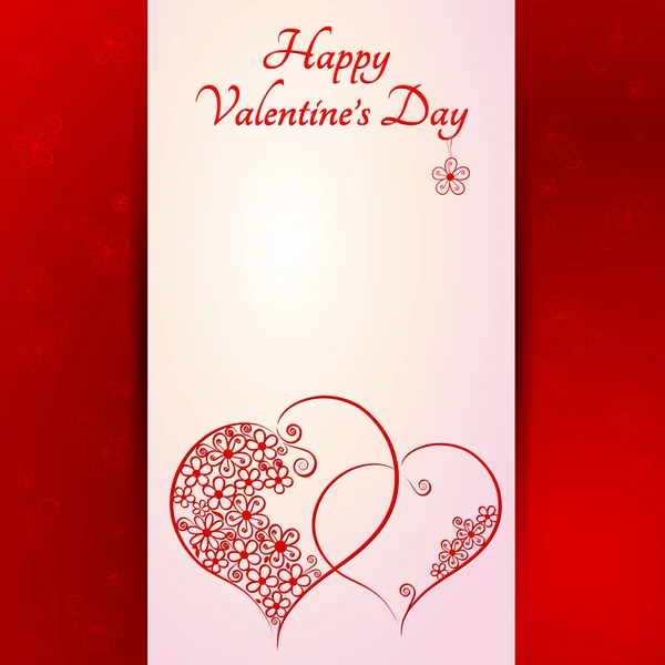 Día de San Valentín - Dos corazones rojos sobre fondo rojo - vector de la ilusión — Vector de stock