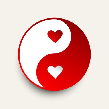 Yin Yang - kırmızı ve beyaz kalp - vektör çizim