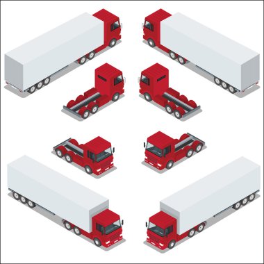 Düz 3d izometrik yüksek kaliteli şehir ulaşım Icon set. Vektör çizim kargo kamyon