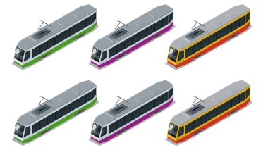 Bir tramvay 3D izometrik çizimde düz. Çok sayıda yolcu taşımak üzere tasarlanmış Araçlar