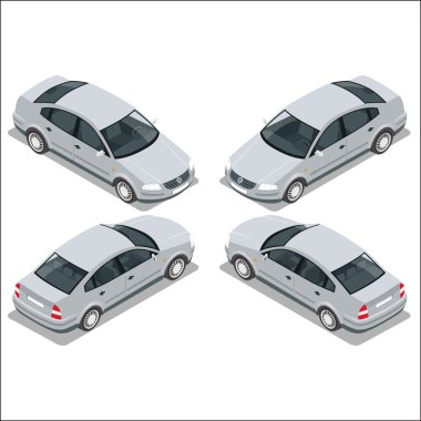 Düz 3d izometrik yüksek kaliteli şehir ulaşım Icon set. Gri araba. Sedan otomobil.