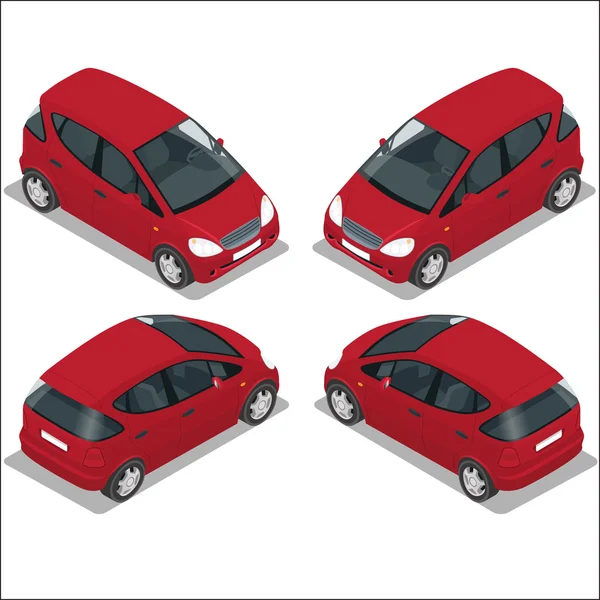 Flaches 3D isometrisches Icon Set für den Stadtverkehr von hoher Qualität. rotes Auto. mini. — Stockvektor