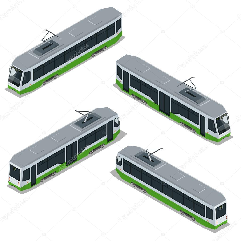 Flat 3d isometric high quality city transport icon set. Vector Modern Tram